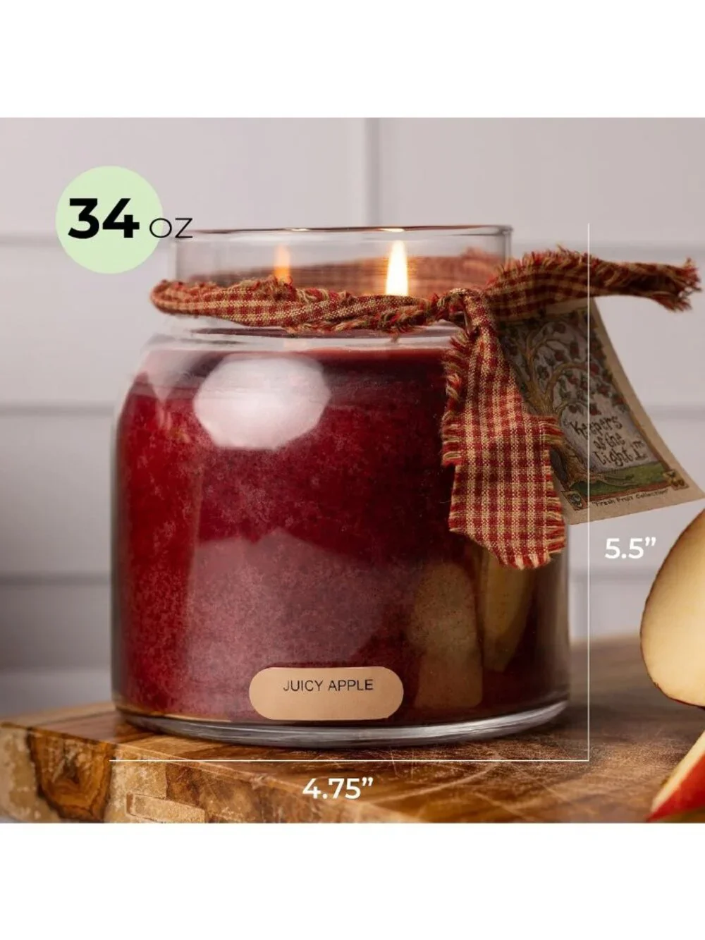 Juicy Apple Scented Candle Jar with Lid - 34oz, Long Lasting 155 Hours, Perfect